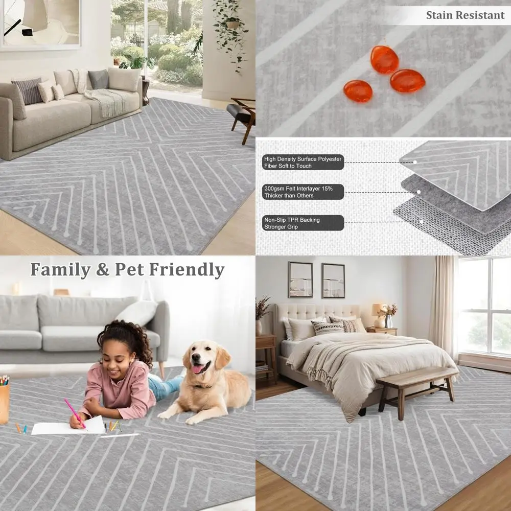 9x12 Non-Slip Modern Area Rug for Living and Dining Rooms with Stain Resistance and Geometric Design