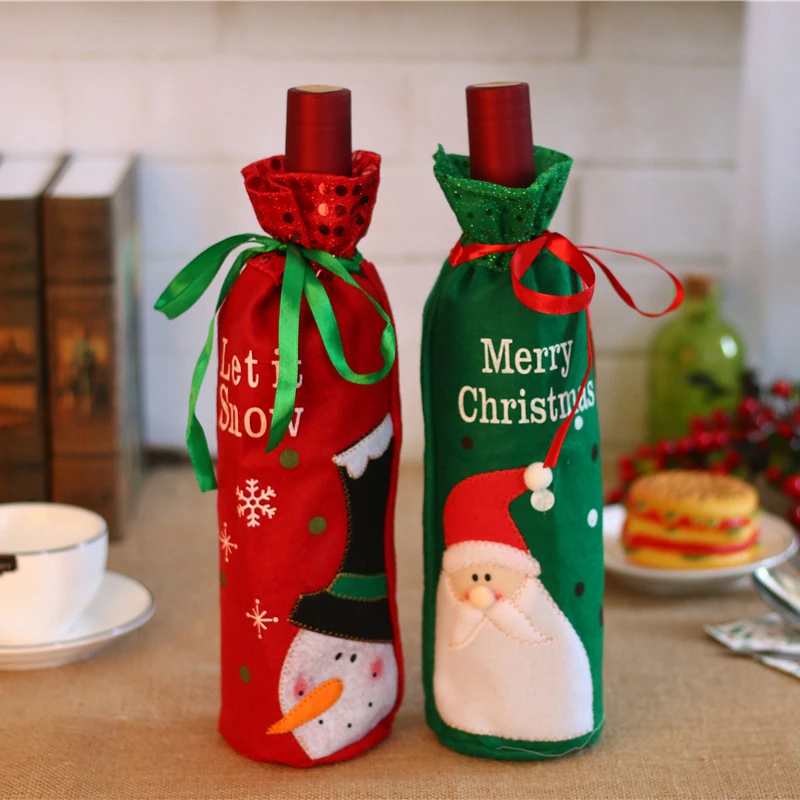 Santa Claus Decoration Gift Bags Christmas Snowman Wine Bottle Cover Xmas Dinner Party Table Decorations Merry Christmas