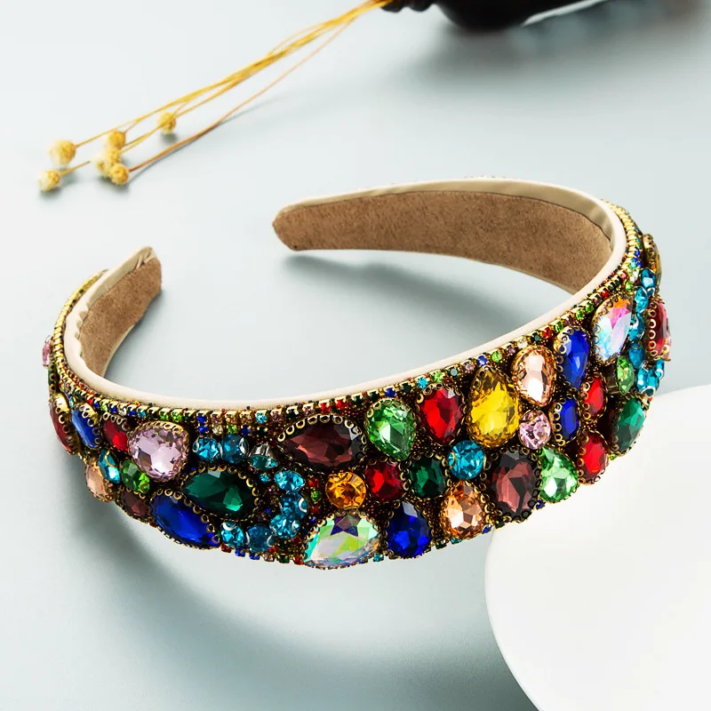 Heming headband Source Heavy Industry Glass Diamond Flower Headband Baroque Vintage Wide Edge Hair Accessories