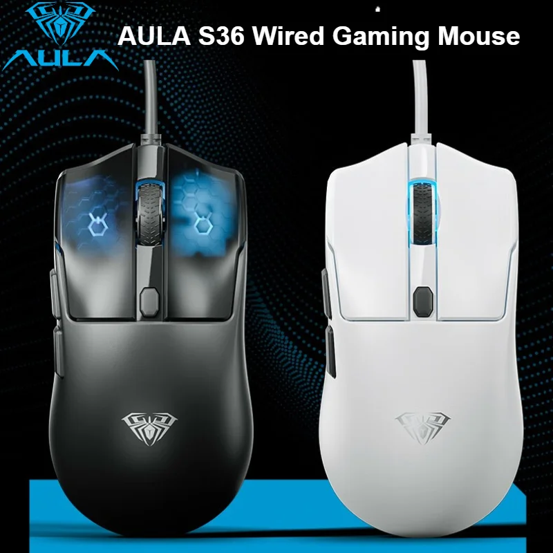 AULA S36 Wired Gaming Mouse RGB Backlit Macro Programming Ergonomic Computer Mice for PC Laptop Desktop