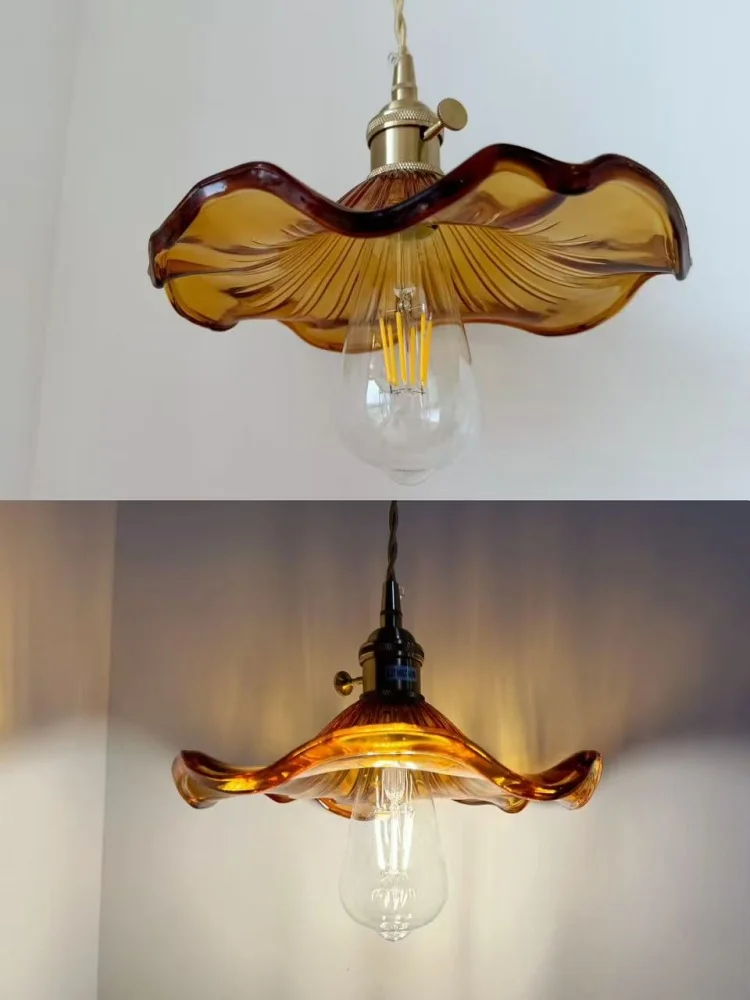 

Modern Simple Lotus Leaf Pendant Lights for Bedroom Dining Room Kitchen Nordic Led Glass Pendant Lamp Green Brown Clear Glass