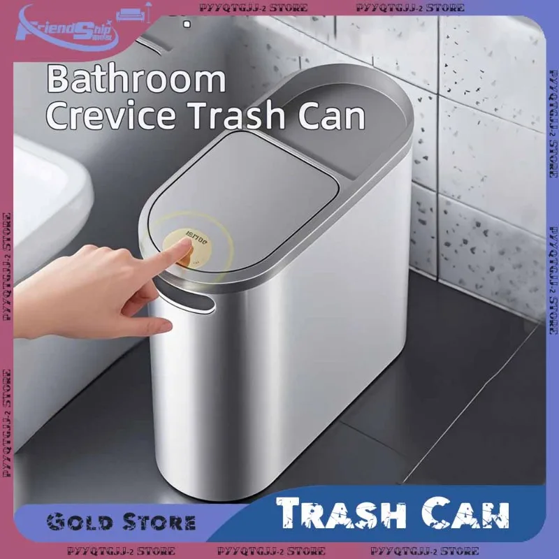 Kitchen Trash Can Press Type Trash Container with Lid Space Saving Large Capacity Closed Bins Bathroom Household Gap Garbage Bin