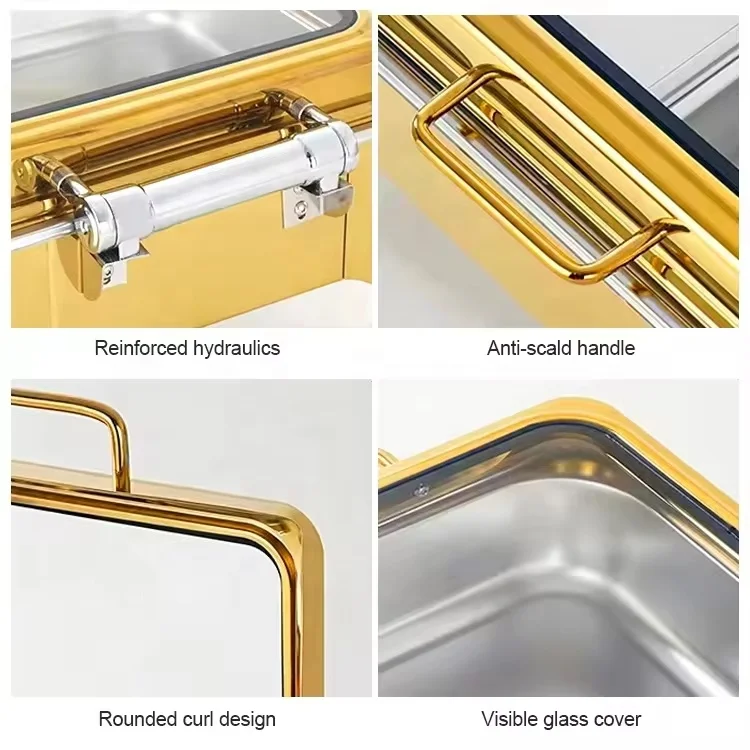 New Design Rectangle Gold Chaffing Dish 201Stainless Steel Food Warmer 9l Chafing Dishes Buffer Set For Wedding Party