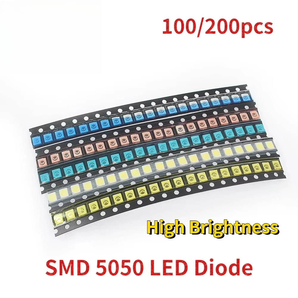 100 고휘도 다이오드 SMD 5050 LED 다이오드 분류 키트 5 색 흰색 빨간색 노란색 녹색 파란색 LED 발광 다이오드