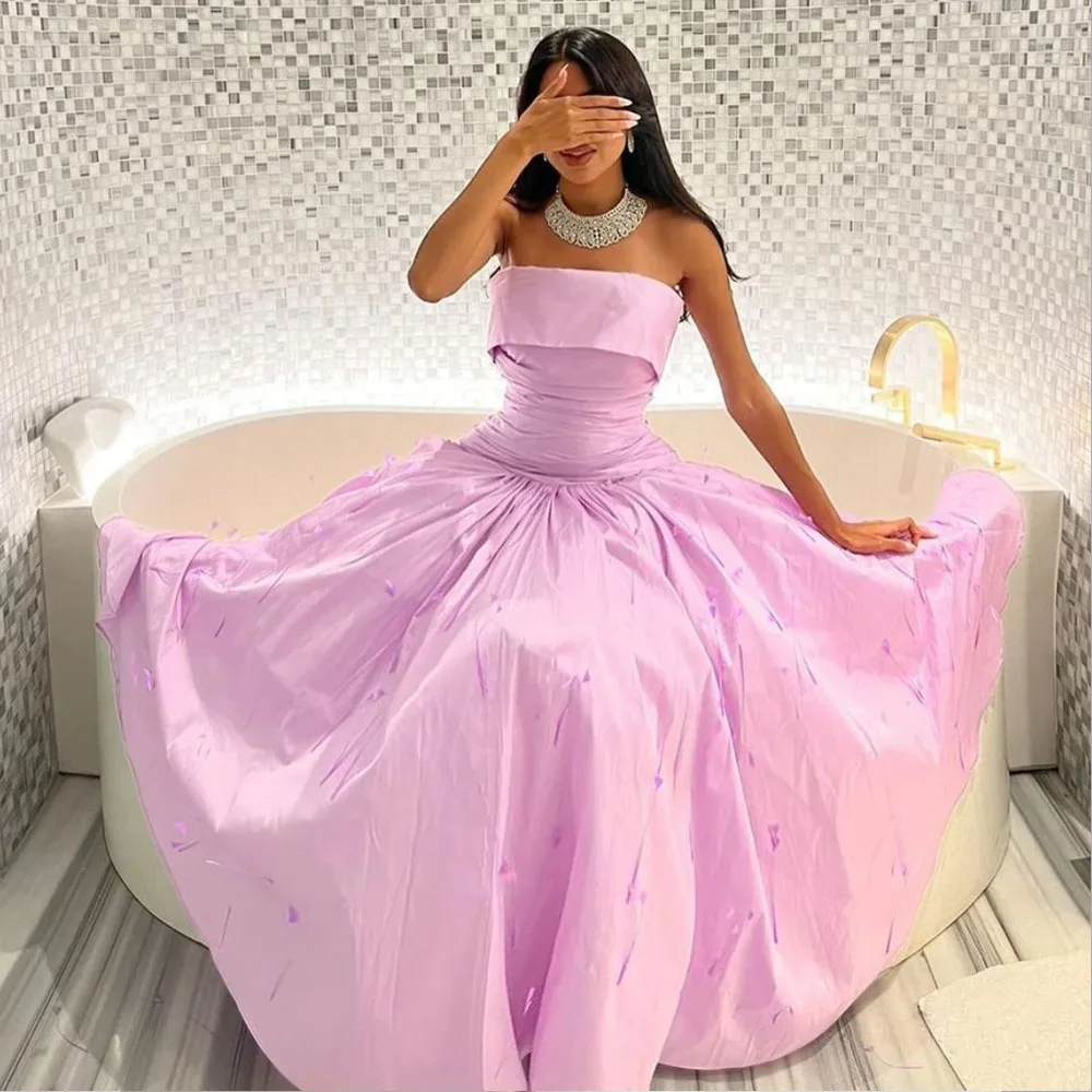 MOBEYE 2024 Elegant Saudi Arabian Evening Dress A Line Strapless Ball Gown Sleeveless Women's Long Formal Occasion Dress