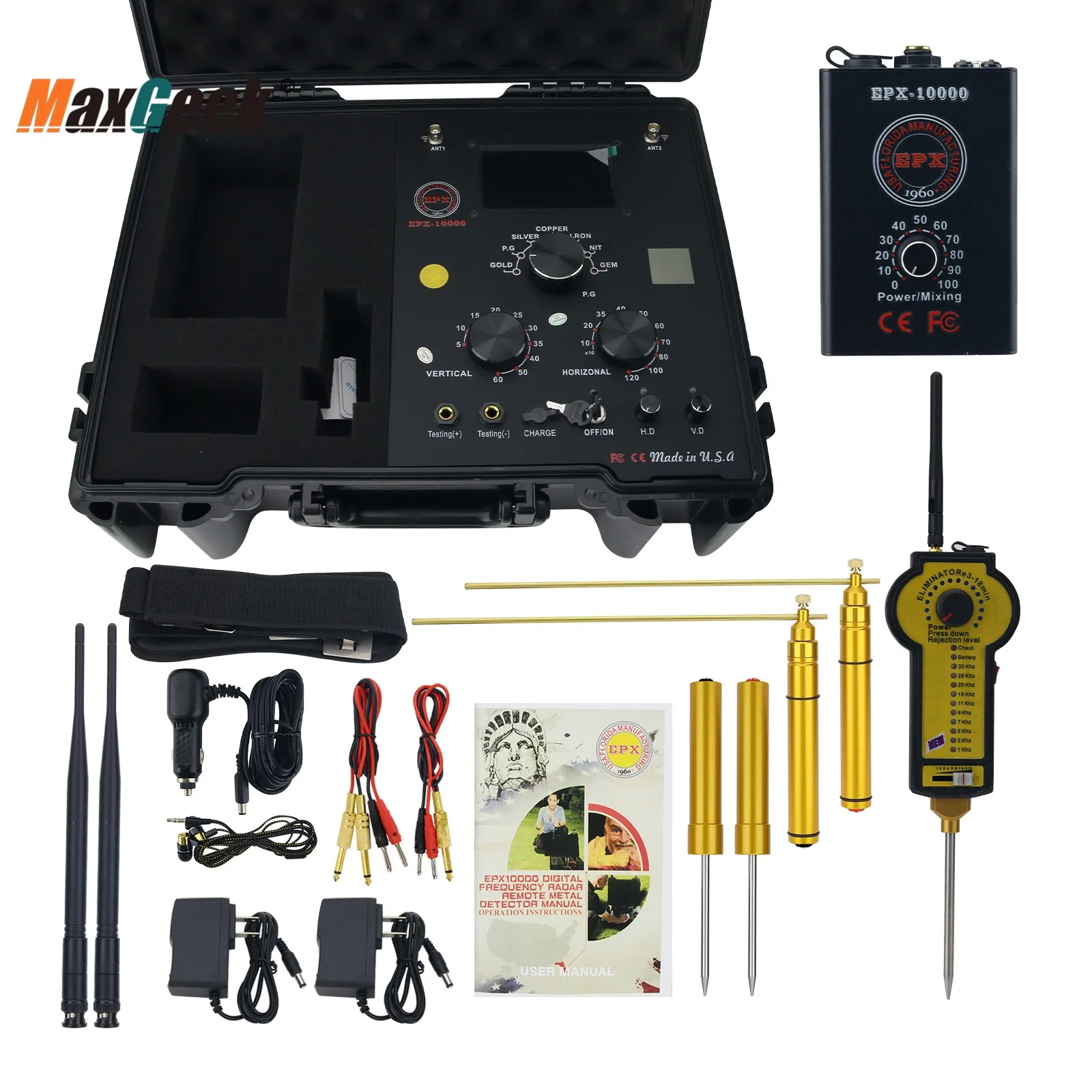 

Maxgeek Long Range Metal Detector Underground Gold Detector with New Degausser EPX10000