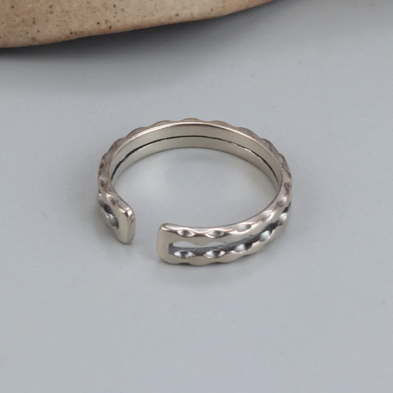 Really S925 sterling silver simple double ring female retro bright spot small people trend fashion eaten finger ring