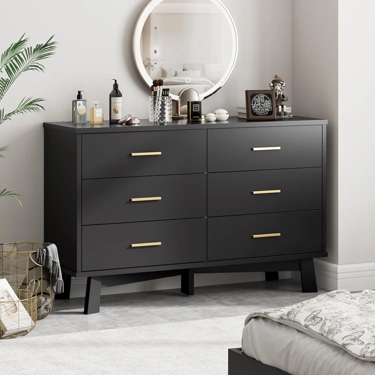 Commode double en bois avec base robuste en forme de X, commode pour chambre à coucher, meubles de Cisco modernes, commode de proximité, 6 MELWide