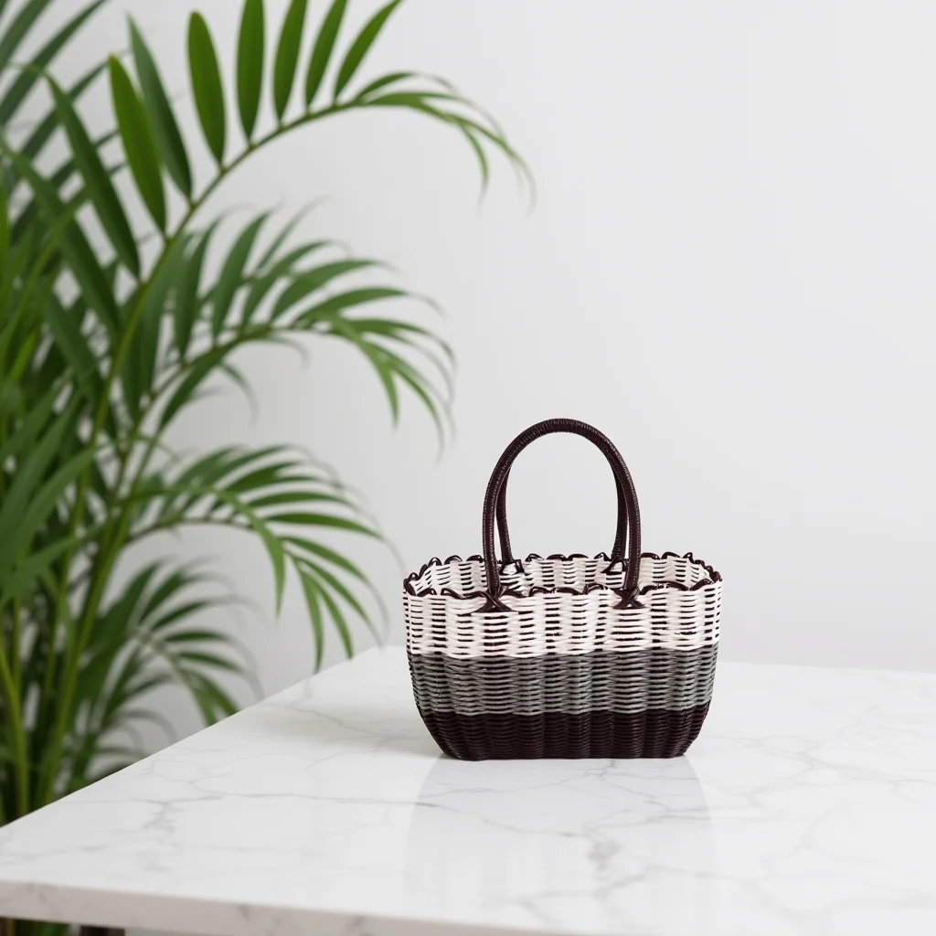 

Medium Handwoven Straw Picnic Basket For Women Washable Tote Bag Multi-Functional Storage Organizer Beach Shopping Fruit