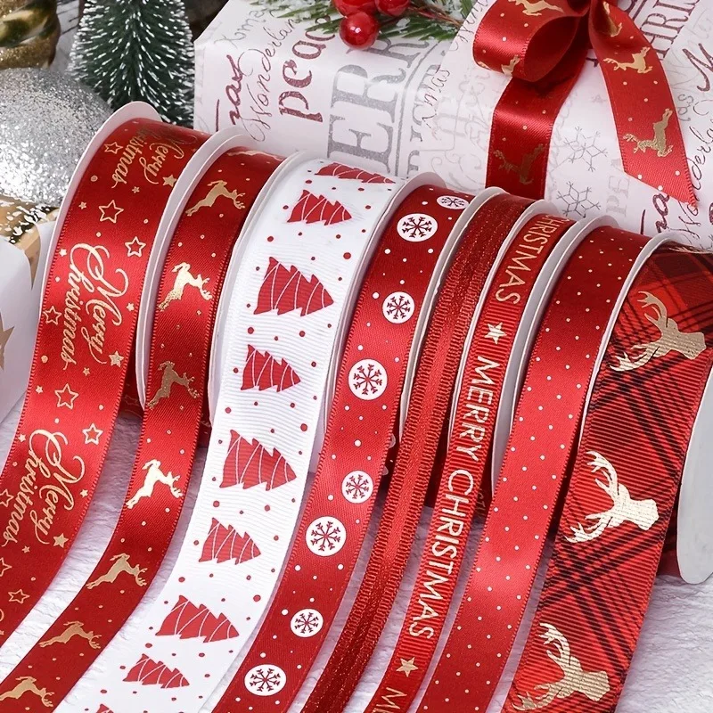 5Yards Christmas Ribbon Printed Christmas Polyester Ribbon For Handmade Design Christma Decoration DIY Cake Bouquet Gift Packing