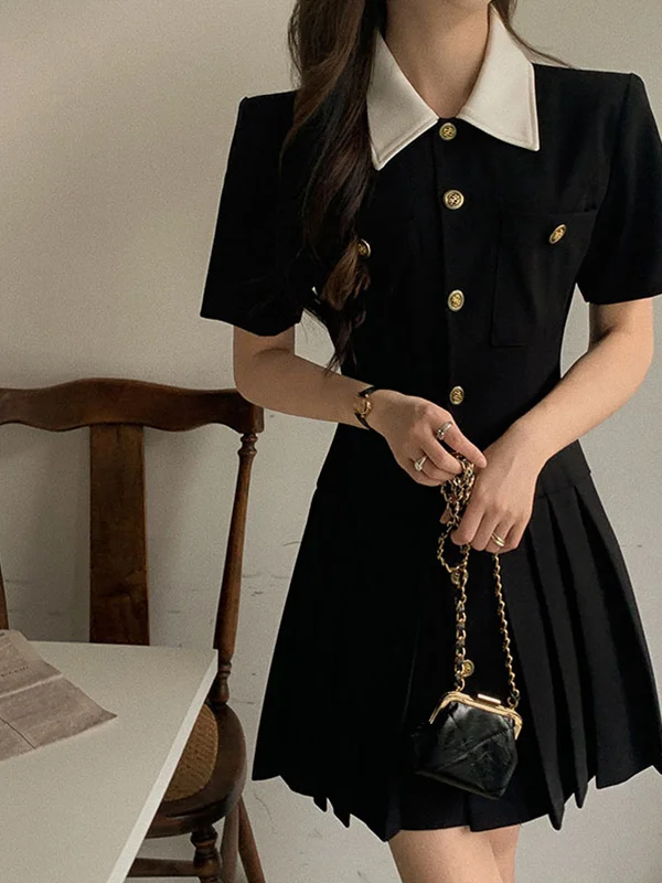 

Ele Bla Suit Dr Slim Fit A-Line Midi Skirt OL Sle Collar ort Sve High Waist Formal Ocn Par Wear