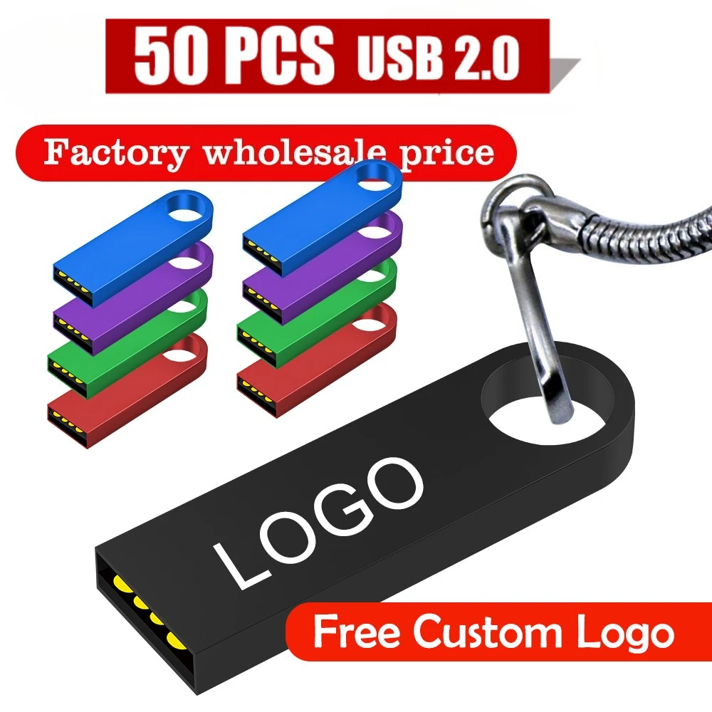 

50PCS Free Custom LOGO USB Flash Drive 4GB 8GB 2.0 High Speed Pen Drive 16GB 32GB 64GB 128GB Pendrive metal usb sticks with key
