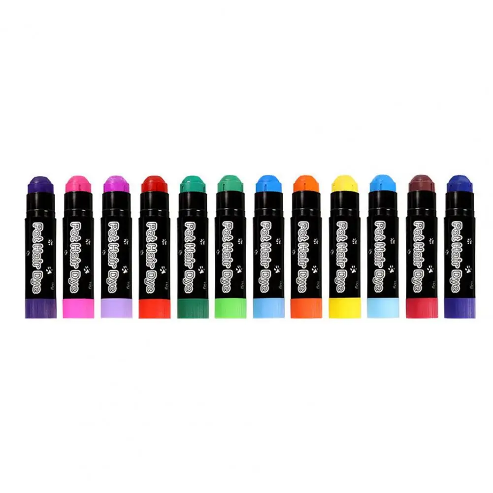 Pet Crayon Dog Hair Dye Paint Temporary 12 Colors Safe Pet Fur Markers Cat Horses Cattle Washable Quick-Drying Pet Hair Color