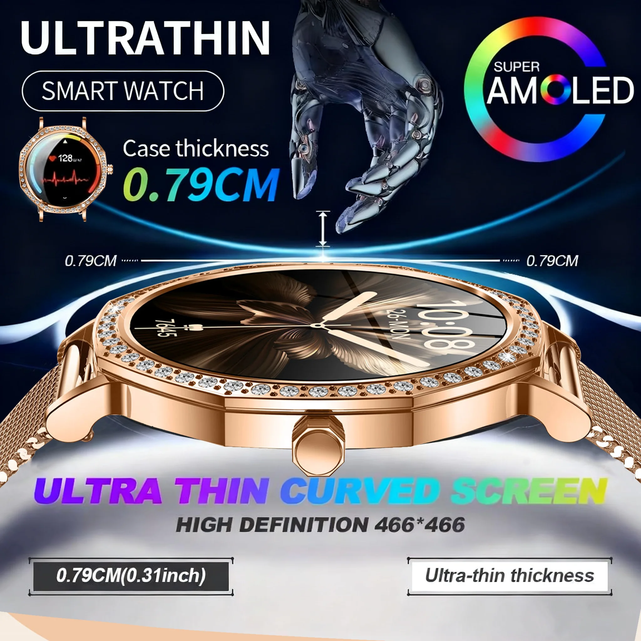 

2025 Ultra-thin Durable Women Smart Watch 1.43" Amoled Screen Wireless Call Sports Health Fitness Women Watches For Android iOS