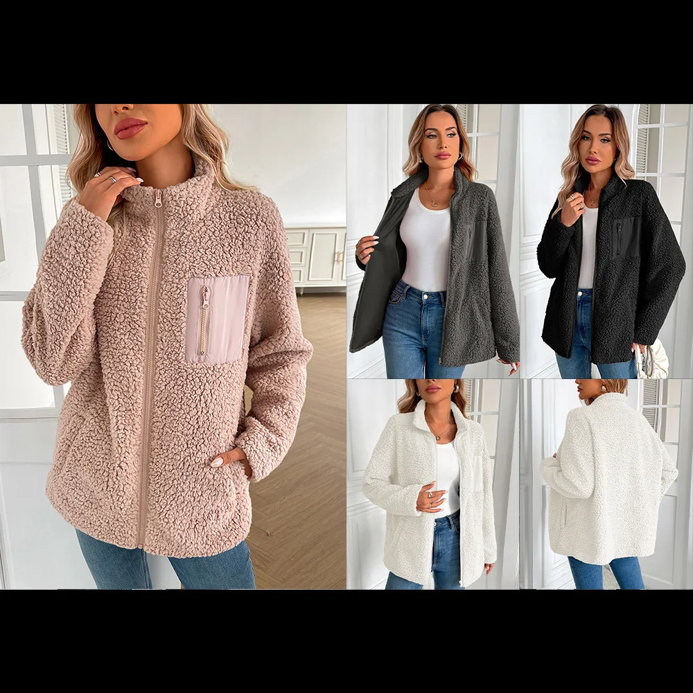 

2025 Autumn Winter Lamb Wool Jacket Women's Loose Splicing Casual Versatile Jacket Jacket European American Women's Clothing