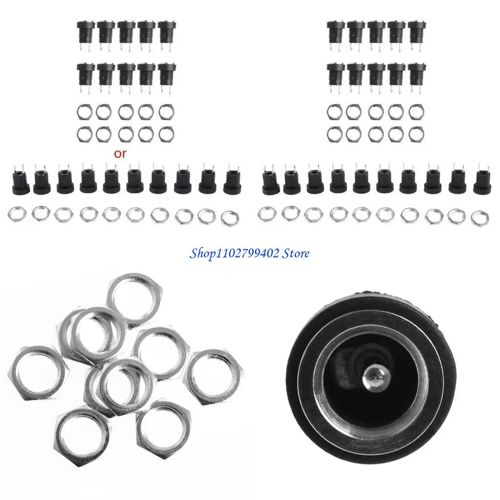 547F 10Pcs Power Supply Female Panel Mount Connector 5.5mm 2.1mm Plug Adapter