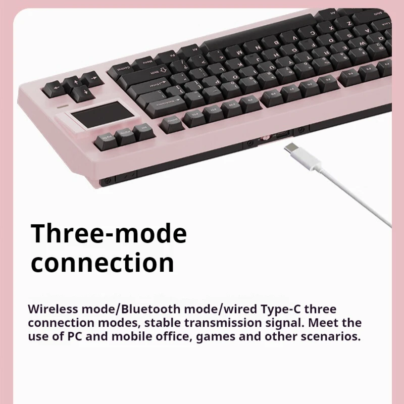 SP-STAR D82 PRO + لوحة مفاتيح ثلاثية الوضع مع شاشة حشية مبادلة ساخنة تدعم GIF DIY RGB لوحة مفاتيح ميكانيكية وردية مخصصة للفتيات