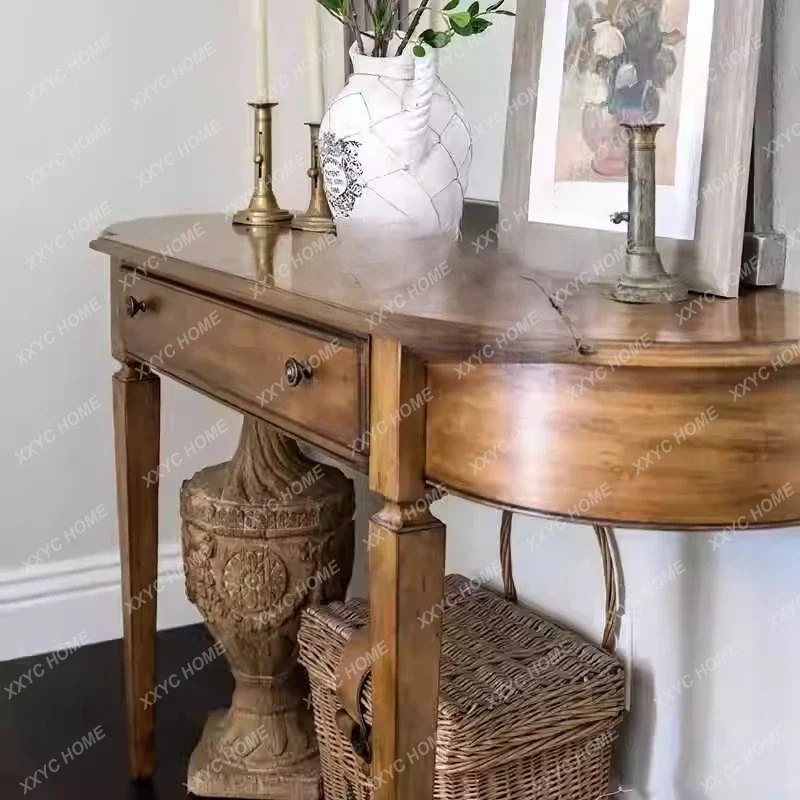 ML Entrance platform Semi-circular mid-ancient style extremely narrow solid wood entrance cabinet  retro entrance table
