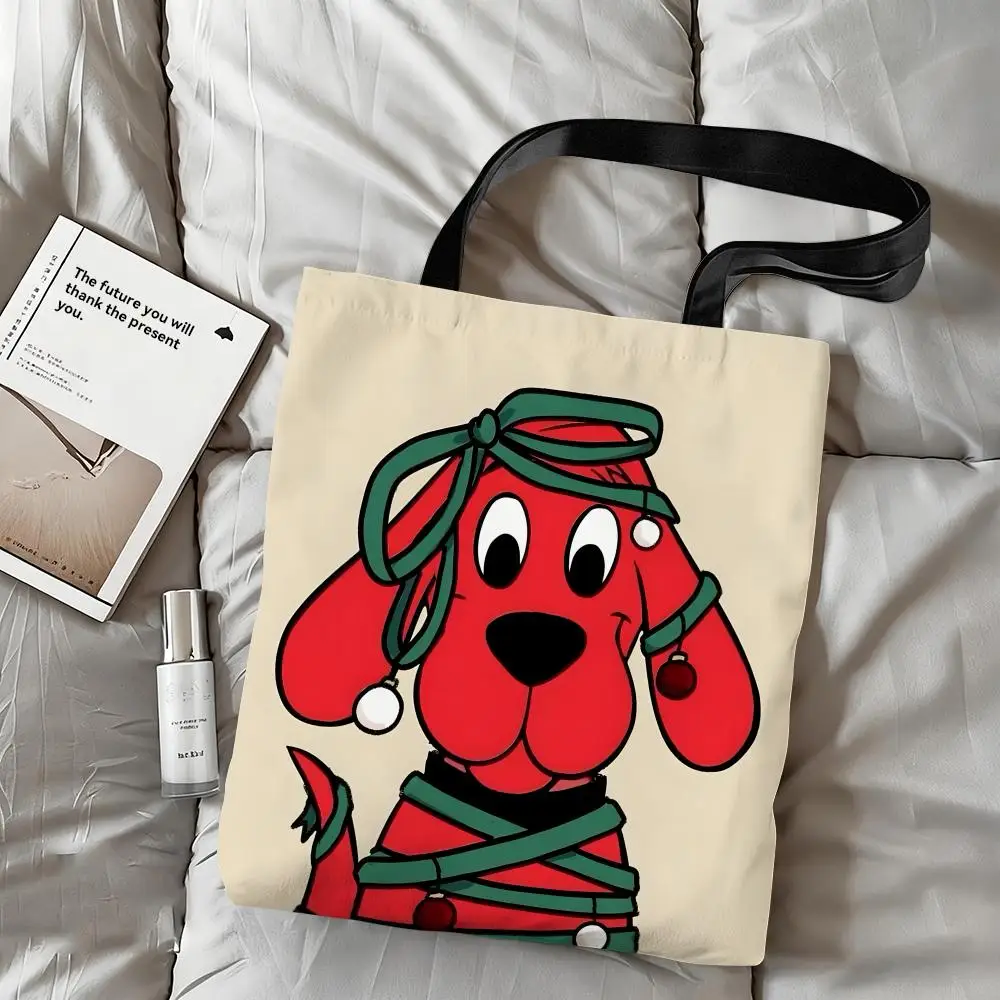 Storage Bags Linen Shopper Reusable Tote Grocery Storage Bag Portable Large Capacity Comic Cartoon C-Clifford the Big Red Dog 2 - view 5