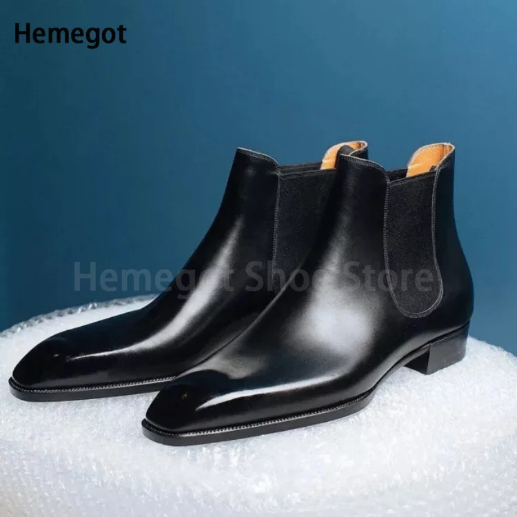 Chelsea Boots Men\'s Leather Autumn and Winter Boots Pointed Toe British Boots Men\'s High Top Short Boots Suit Leather Shoes