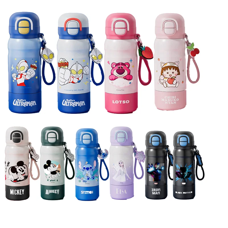 

500 мл фирменная детская изолированная чашка Disney Co, соломенная чашка для воды для учащихся начальной школы, удобная для ношения, большая вместимость