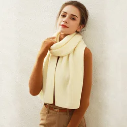 Pure Color Rib Knit Scarf Female Cashmere Warm Long Muffler Winter Woolen Yarn Scarves Women 170cm