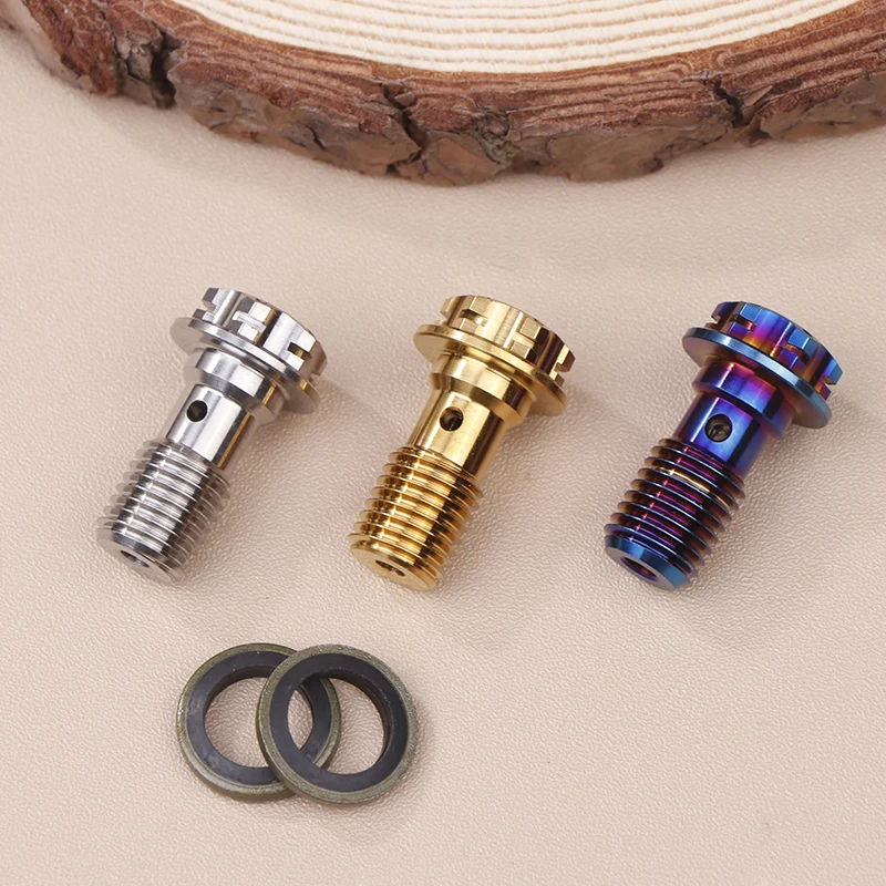 1Pc Titanium Alloy Bolt M10 Pitch 1.25MM Flange Hex Head Single Hole Banjo Screw Parts For Motorcycle Brake Dual Line