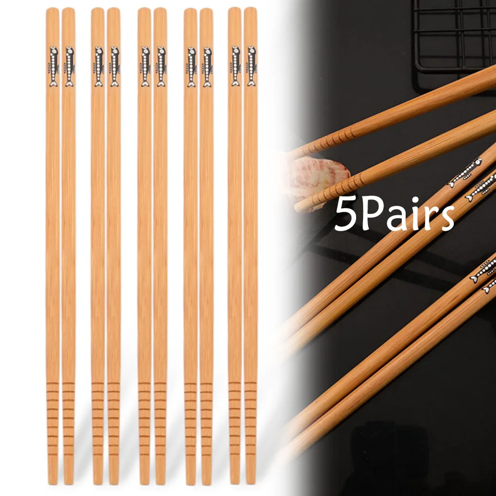 Palillos de bambú japoneses para Sushi, palillos antideslizantes para comida, olla caliente, palillos chinos reutilizables, vajilla, herramientas de cocina, 5 pares