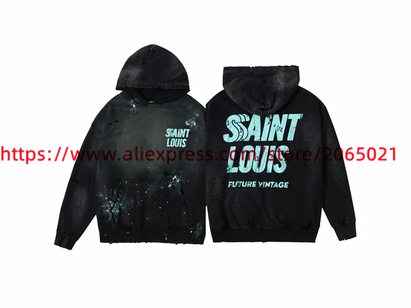 Washed Saint SSSAINT LOUIS Splashing Ink Graffiti Hoodie Pullovers Fo Men Women