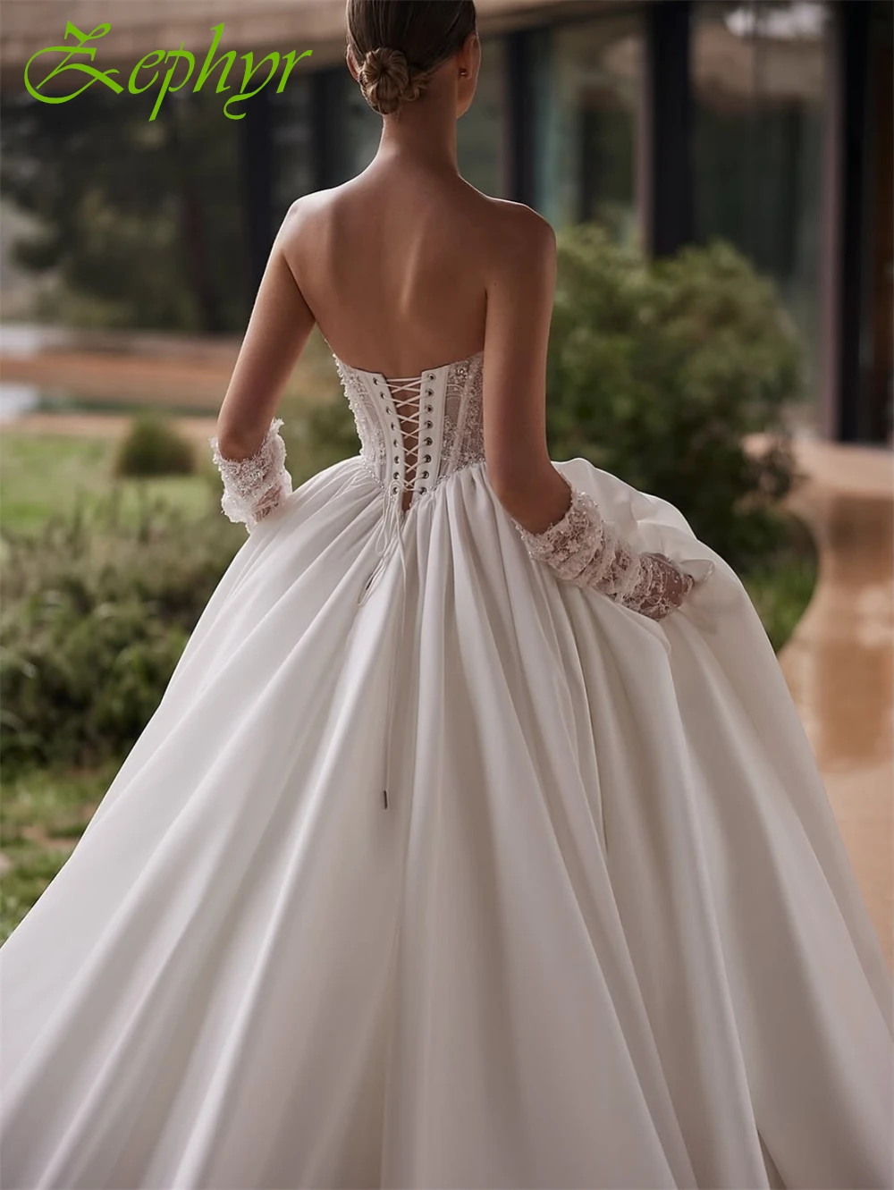 Customized Elegant White Satin Wedding Dress Formal Strapless Sleeveless Bridal Gowns Soft A-Line Court Train Vestido De Novia