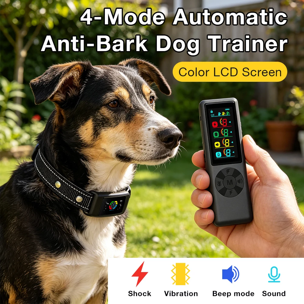 2026New 4-Mode Automatic Anti-Bark Dog Trainer Color LCD Screen 800M Rechargeable Dog Electric Collar Waterproof Dog Pet Product