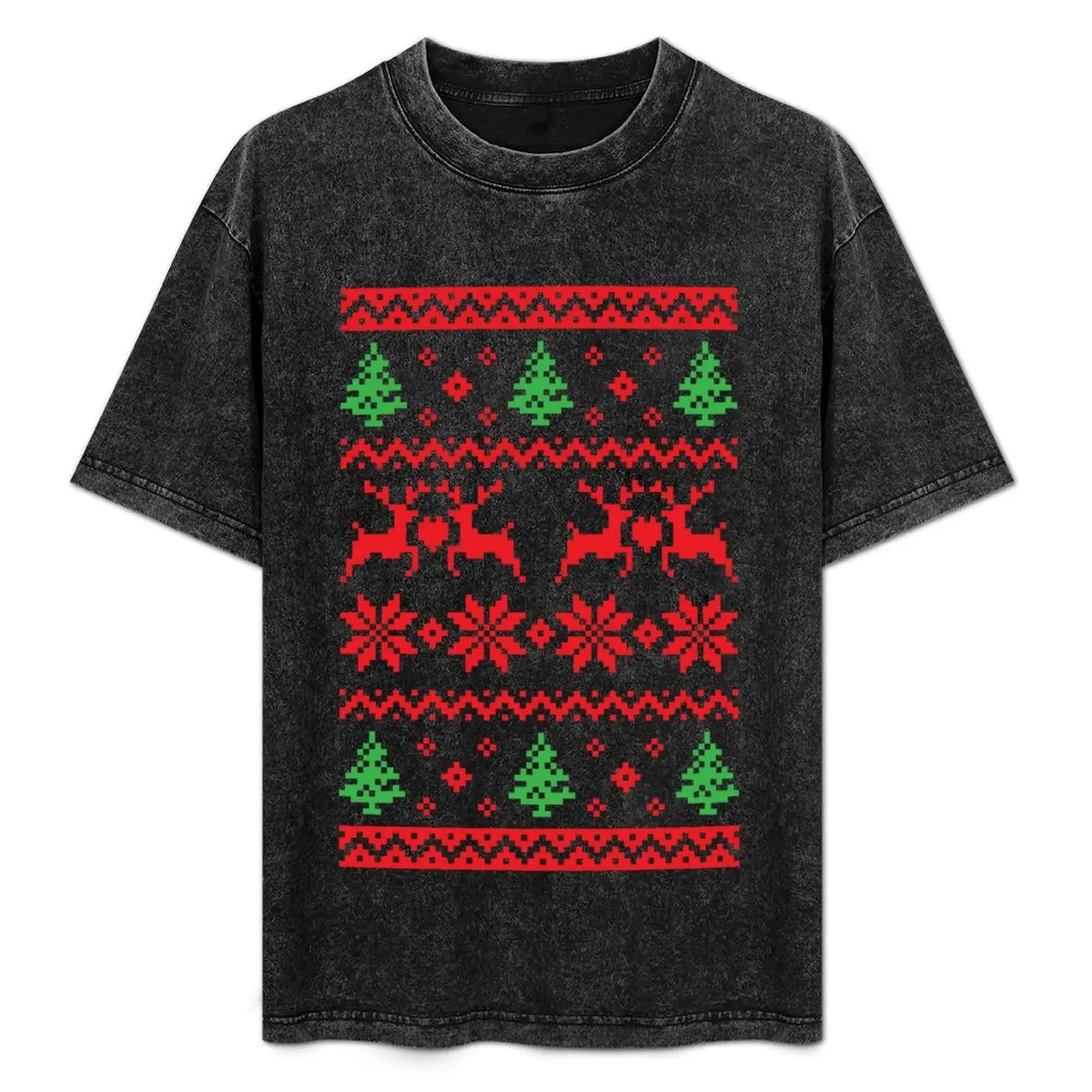 

Traditional Knitted Christmas Pattern The Deer And Tree And Star T-Shirt vintage anime shirt blanks mens graphic t-shirts anime