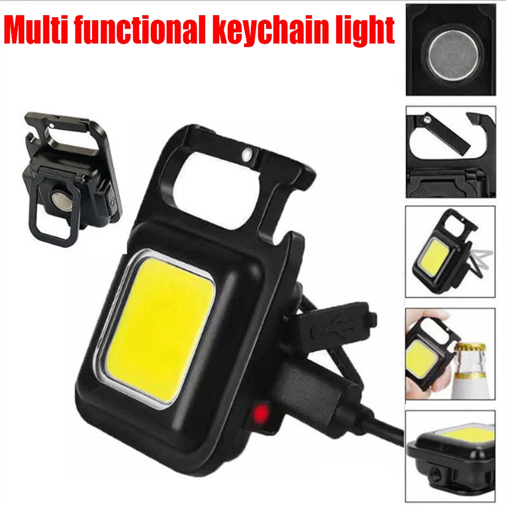 1-10PCS USB COB Keychain Work Light Flashlight Super Bright Emergency Light,Bottle Opener,With Magnetic Base For Outdoor Camping