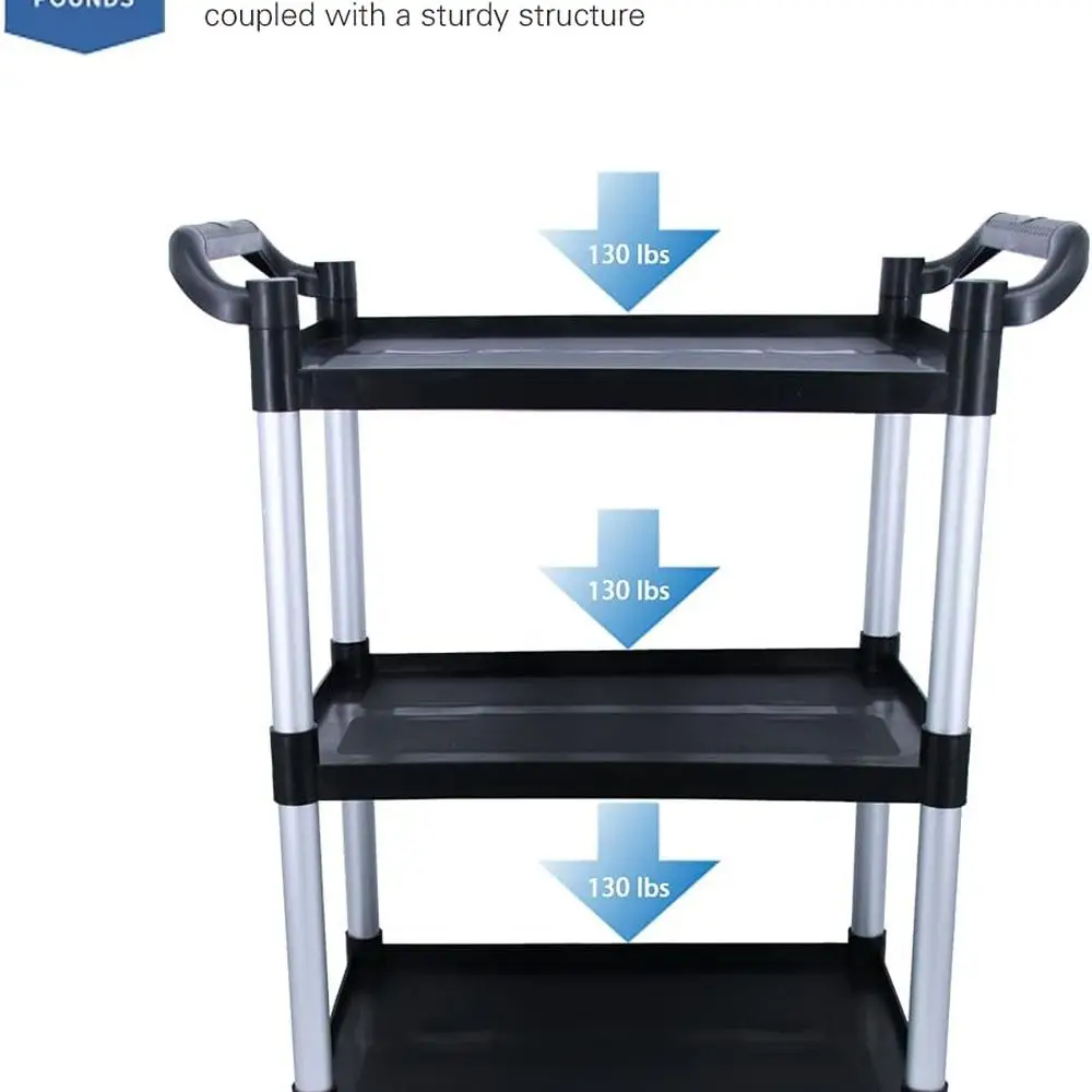 Carrinho utilitário com fechadura para serviço pesado com rodas, capacidade de 390 libras, ideal para restaurante, casa, escritório, cozinha e oficina, preto