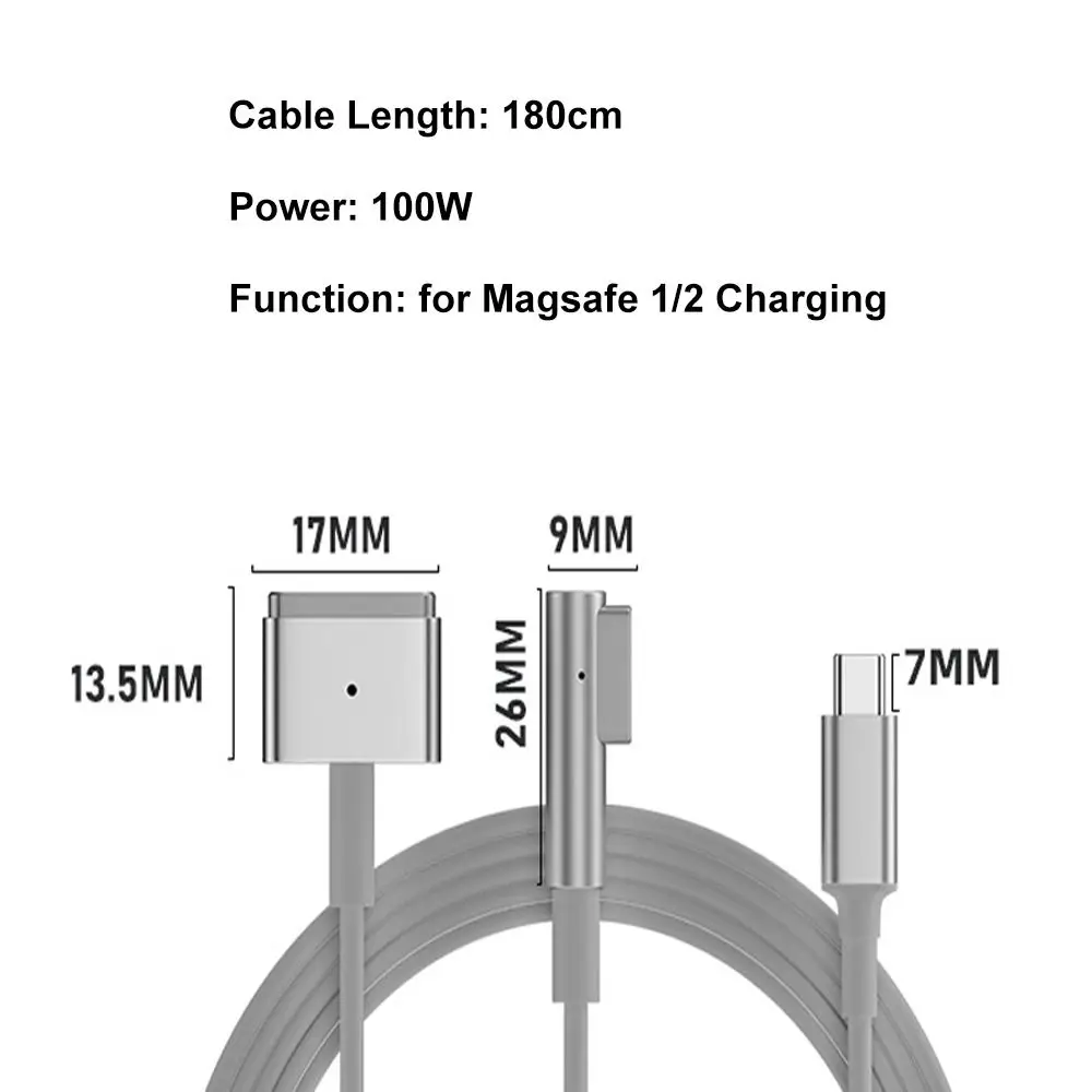 Magnetische PD-oplaadkabel Indicatielampje 1,8 m USB Type-C naar Magsaf 1 2 zinklegering 100 W oplaadsnoer voor Macbook Air Pro