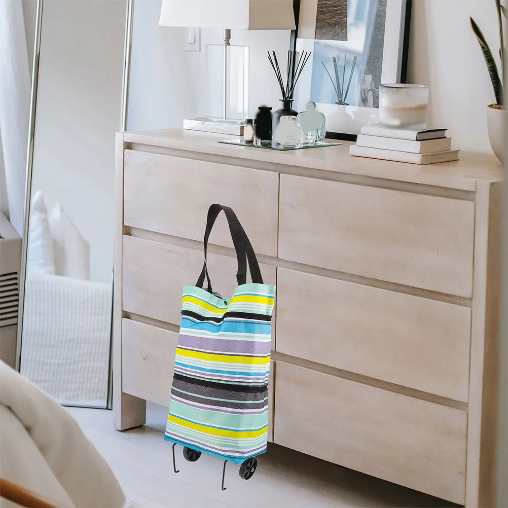 2Pcs Foldable Shopping Trolley Tote Bag with Wheels Lightweight Portable Grocery Cart for Effortless Transportation