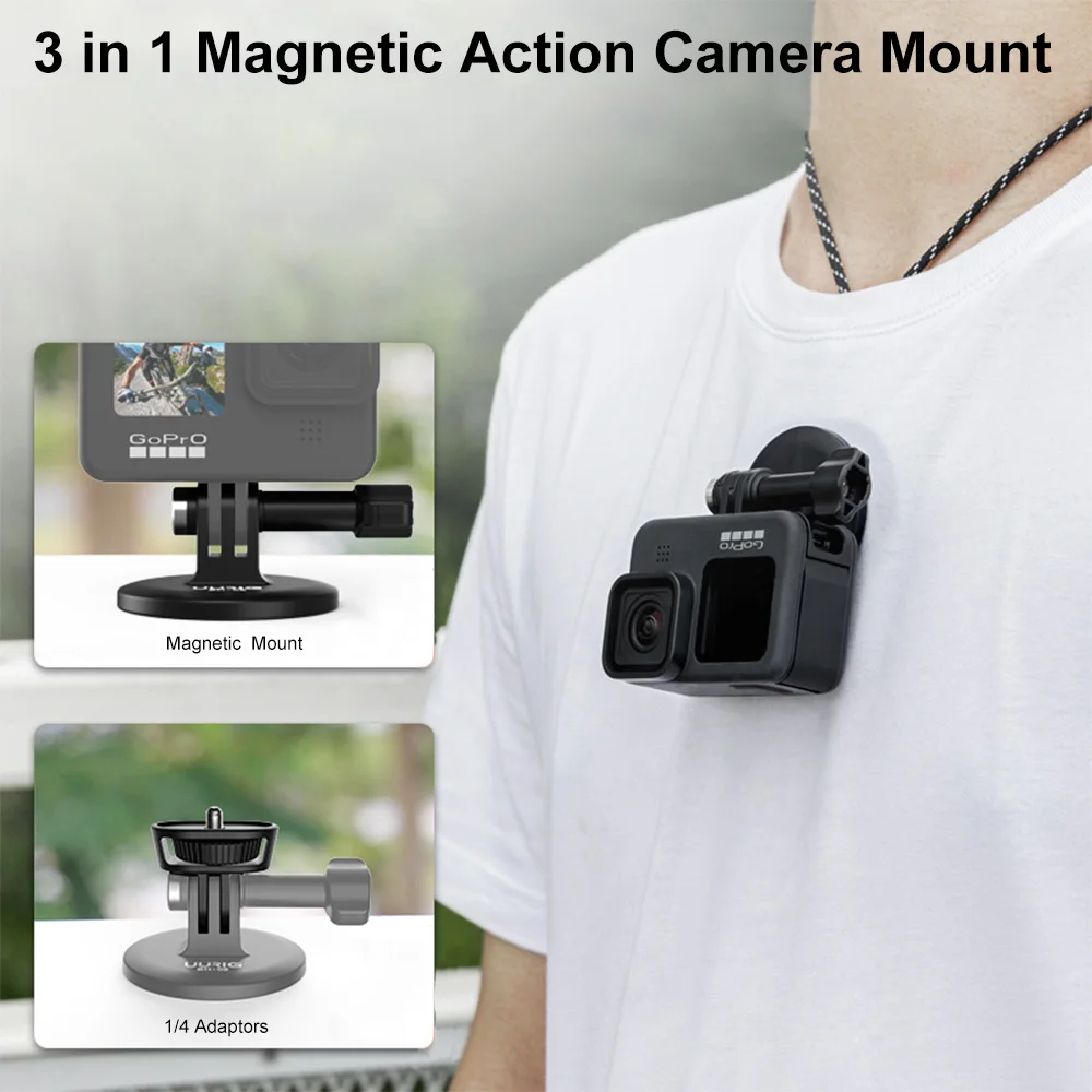 UURIG BH-06 Stronge Magnetic Quick Release Plate with Joint Mount for GoPro Action Cameras