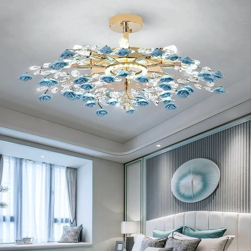 French Creative Rose Stainless Steel Ceramic Chandelier LED Gold Finish Dimmable Zhongshan Manufacturer New