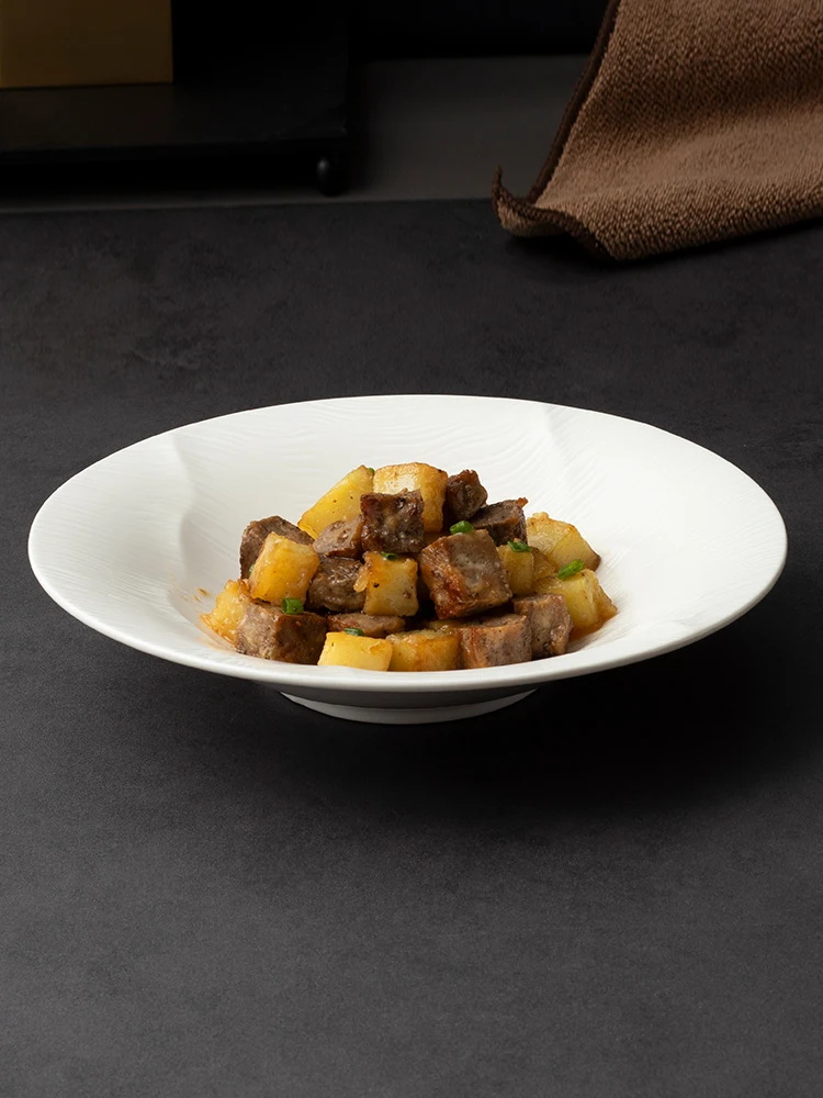 Restaurant striped plate Hotel Club creative tableware cold dish white ceramic fruit salad plate