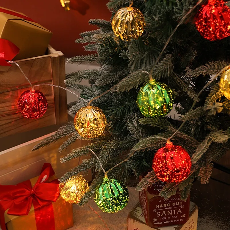 Colorful Christmas Ball String Light Garland with Star Ornaments for Indoor Tree Gift Boxes Window Room Holiday Party Decor