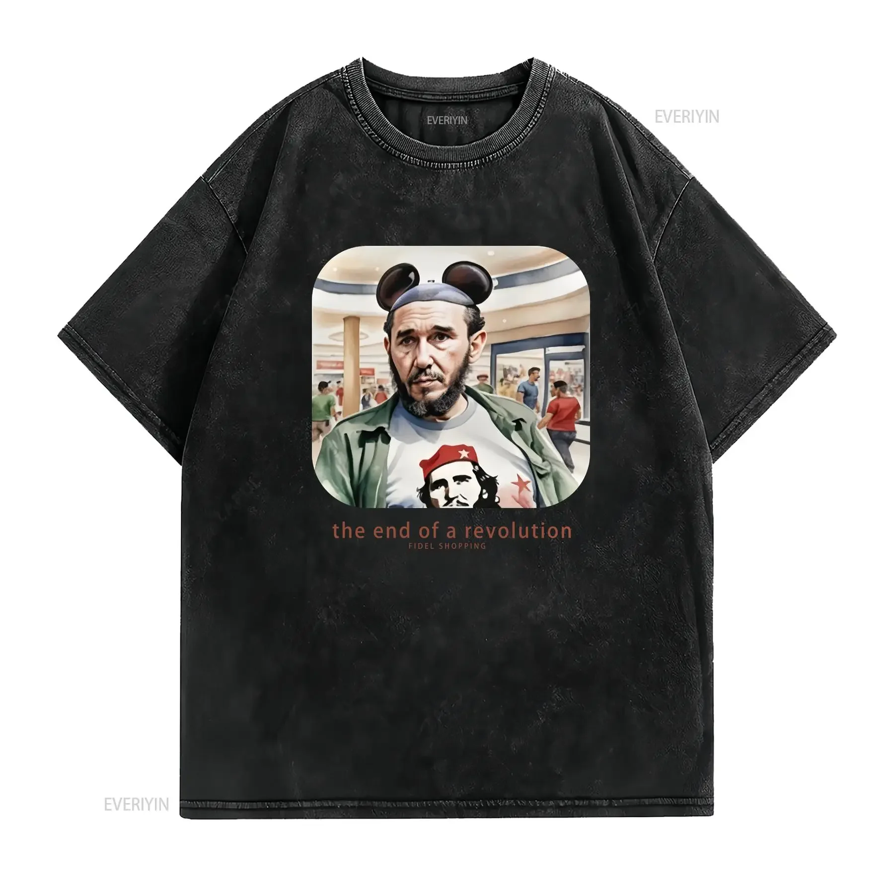 Political Humor Fidel Shopping High Quality T Shirt vintage Washed homme fashion streetwear Versatile Soft Breathable