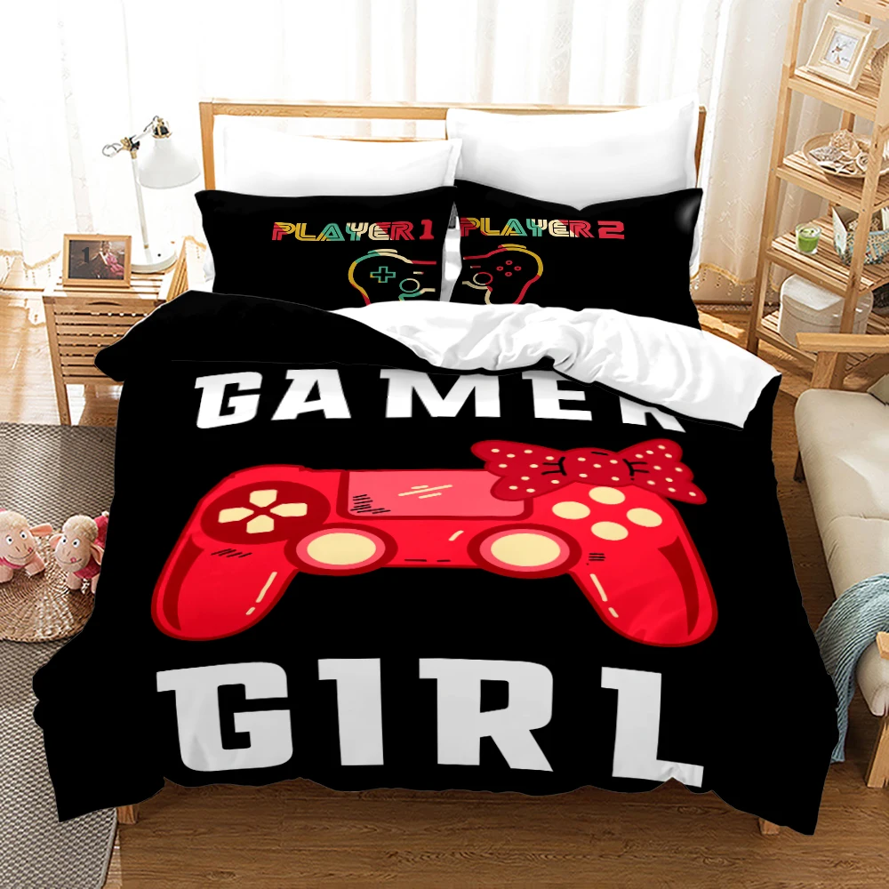 Game Controller Duvet Cover Set 3D Print Gaming Bedding for Boys Teens Bedroom Decor, 2/3Pcs with Pillowcases
