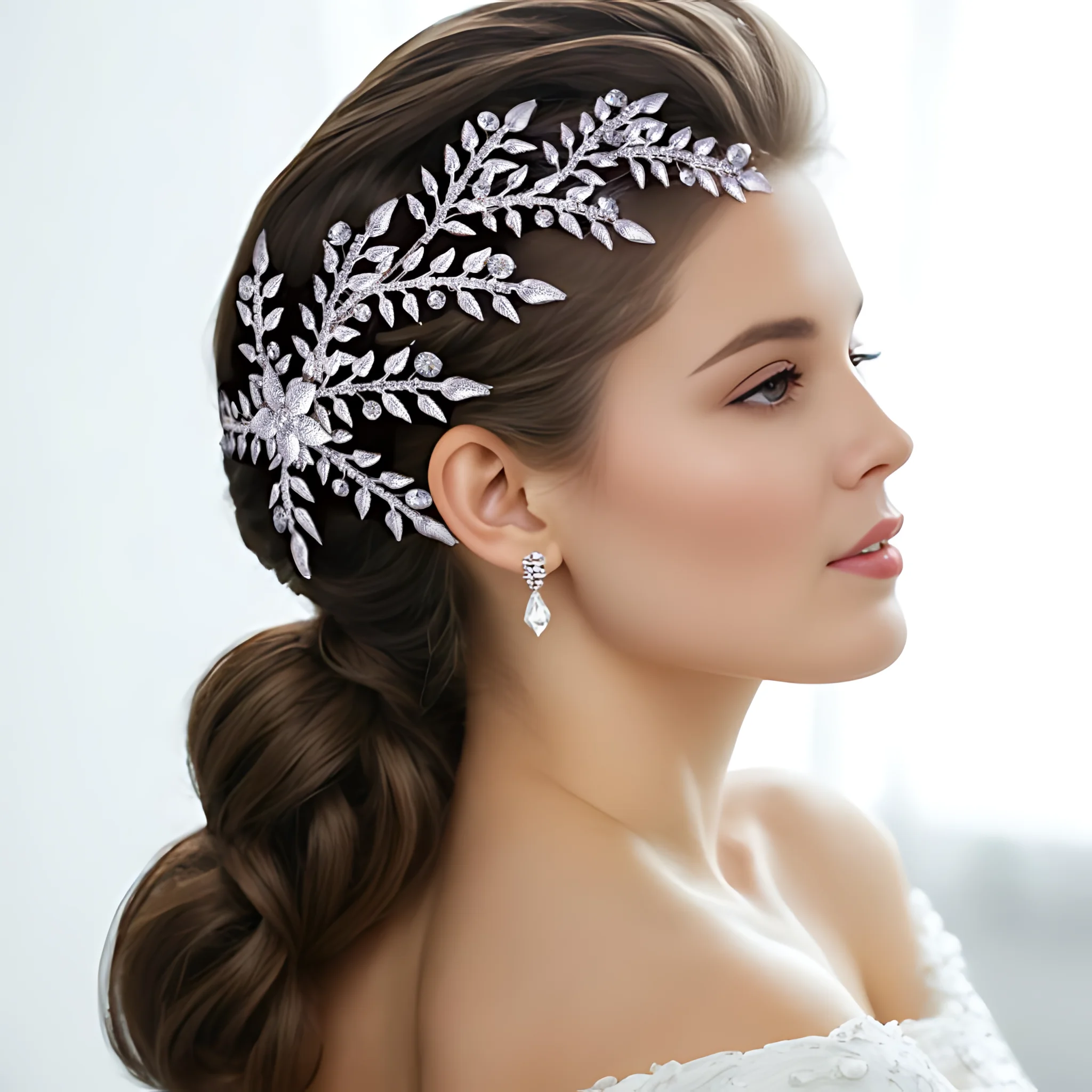 Bride Comb Wedding Hair Accessories Silver Color Leaves Woman Hair Clips Bridal Headwear Pageant Tiara Headdress HP522