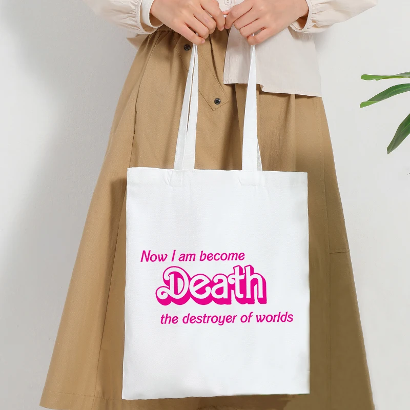 Now I Am Became Death the Destroyer of Worlds Pattren Tote Bags Kpop Versatile Shopping Bag Lightweight Shopper Pouch for Women