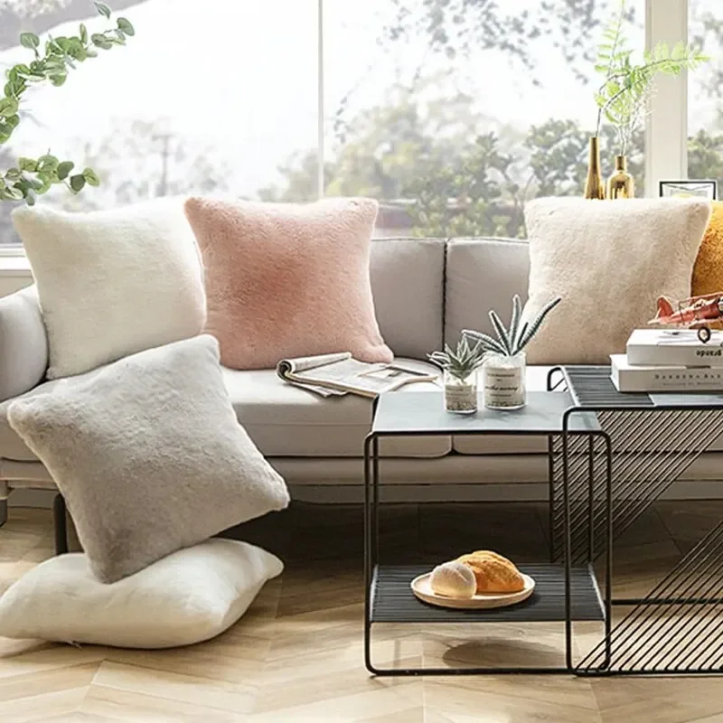 

Ultra Soft Throw Pillows Case Faux Rabbit Fur Luxury Warm Plush Decorative Pillow Cushion Cover For Sofa Bedroom Living Room