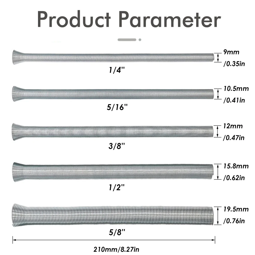 5 قطعة أنبوب الربيع بندر 1/4 1/2 3/8 5/8 5/16 بوصة ل النحاس الألومنيوم أنبوب الانحناء أدوات يدوية الربيع سلك الأنابيب أدوات السباكة #6
