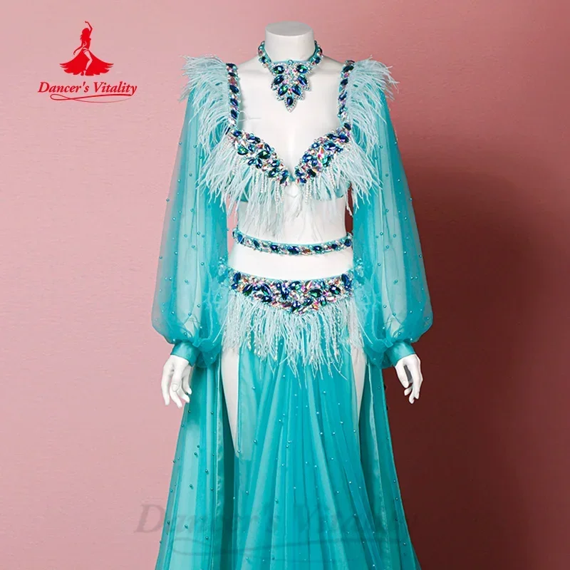 BellyDance Performance Costume Set for Women High-end Luxury Rhinestone Feather Chiffon Set Oriental Dance Competition Clothing