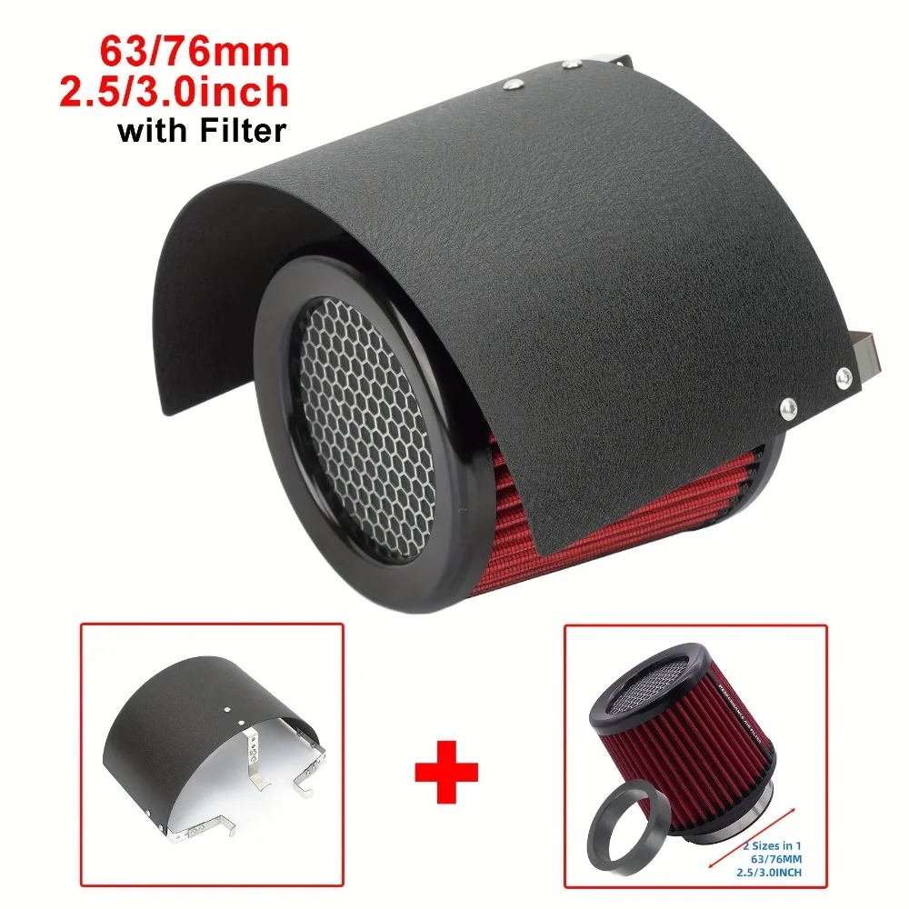 Car Intake Modification Mushroom Head Air Filter Heat Shield Stainless Steel Universal Adjustable 76MM
