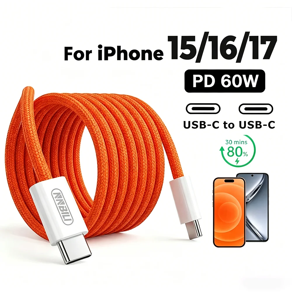 NNBILI 60W Typ-C-Kabel für MacBook iPad Schnellladekabel für iPhone 15 16 17 Pro Max Typ-C zu Typ-C für Xiaomi Samsung S26