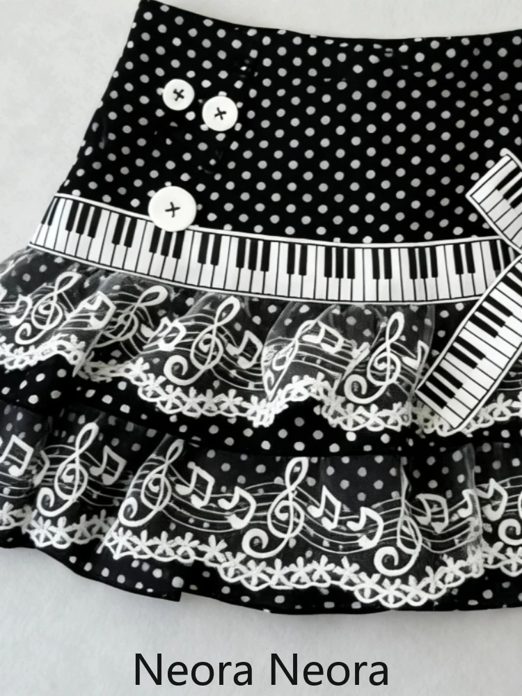 2026 Fashion Vintage Y2k Piano Skirt Aesthetic Hot Girl Lace Embroidery Polka Dot Short Skirts Women Darkly Kawaii Sexy Skirt